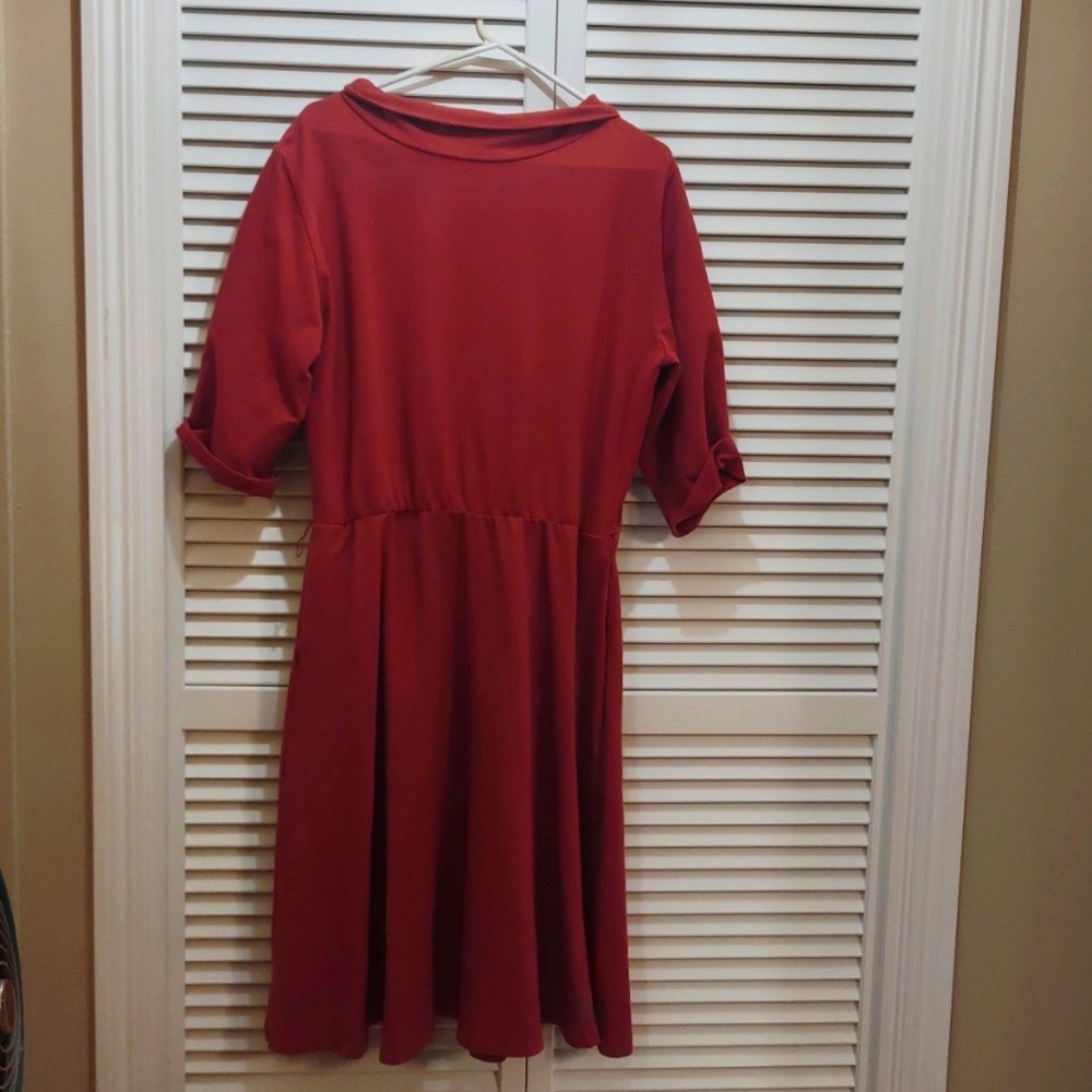 Cozy retro funnel collar 1960s rust dress 1X